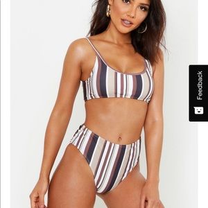 Brown striped high waist bikini